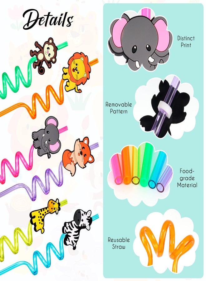 KINYFY 12 Pcs Reusable Jungle Animal Straws, Forest Animal Plastic Straws, Woodland Creature Twisted Straws for Forest Party Supplies, Jungle-themed Party Decorations, Jungle Birthday Gifts (Jungle Animals) - Image 4